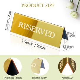 6 Pieces Gold Mirror Acrylic Reserved Table Tent Sign- 7.9 x 2.7 Inches Guest Reservation Table Tents Sign Waterproof Reserve Seating Signs, White Fonts Golden Background Acrylic Reserved Sign for