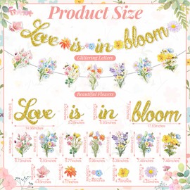 Funrous Love is in Bloom Banner Bridal Shower Decorations Gold Glitter Wildflower Floral Flower Theme Indoor Outdoor Wall Hanging Decor for Girl Women Bachelorette Wedding Engagement Party Supplies