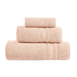 Comfy Wings 3-Piece Terry Hand Towels 100% Cotton Set with Various Sizes 1 x Bath Towel 70 x 140 cm, 1 x Hand Towel 50 x 100 cm and 1 x Guest Towel 33 x 33 cm, Extra Soft and Bath Towels (Sand)