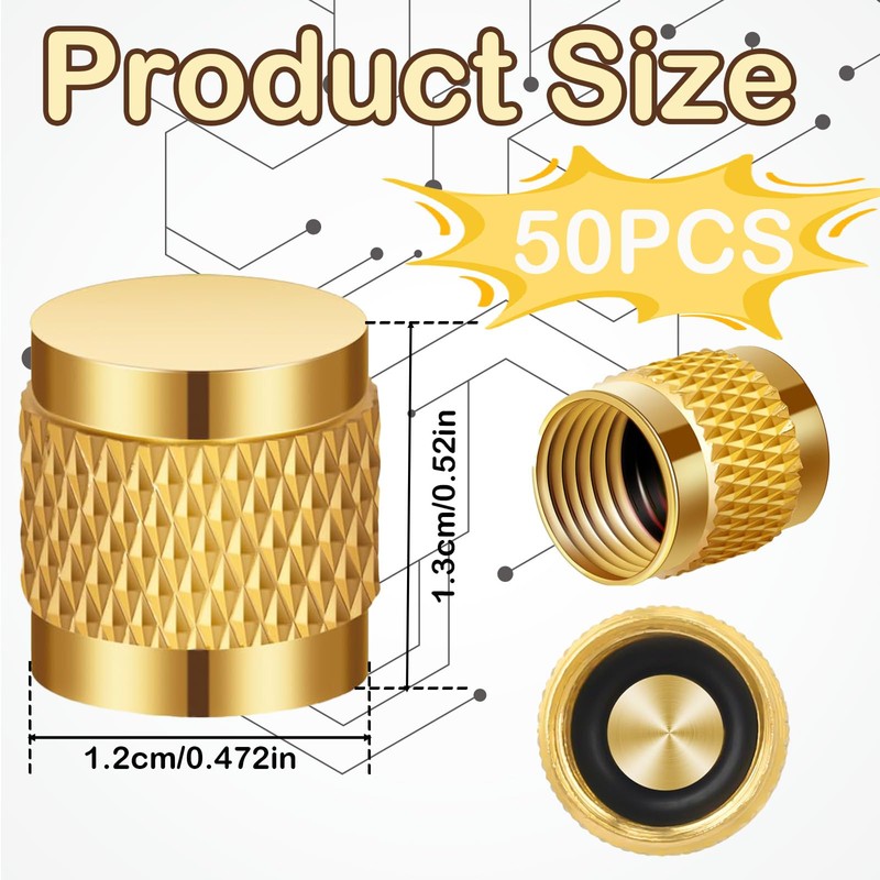Incycall 50Pack 1/4'' Flare Cap, Round Brass HVAC Locking Caps,