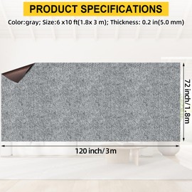 Grefinity Grefinity Marine Carpet,6 FT x 10 FT Smoke Gray Indoor Outdoor Carpet 0.2" Thick Boat Carpet with Water-Proof TPE Backing, Non-Slide Outdoor Marine Carpet Roll for Home, Patio, Porch, Deck