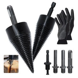 Wood Splitter Drill Bit Set 42 mm + 32 mm, Cone Splitter with 4 Drill Handles, Firewood Splitter Drill, Firewood Drill Cone, Wood Splitter, Wood Splitter Drill for Drill