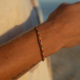 Made by Nami Surfer Bracelet for Men and Women • Bangle Handmade Made of Braided Stainless Steel • Maritime Bracelet • Waterproof & Adjustable (Dark Multi), Stainless Steel