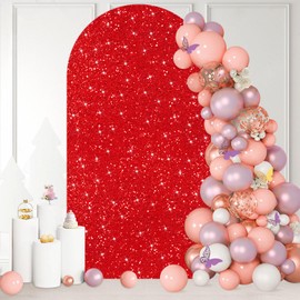 PATYDEST Red Wedding Arch Stand Cover 7.2FT Sequin Arch Backdrop Stand for Spandex Cover Glitter Sequin Arched Backdrop Panels Round Top Chiara Arch Frame Cover for Bridal Shower Birthday Garden Decor