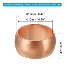 TA-VIGOR 10mm Tube OD Compression Sleeves Ferrules, 10PCS Copper Ferrule Fitting Brass Compression Fittings, Copper Olives Assortment Kit for Oil Water Air Pipe