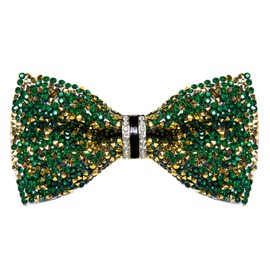 DiBanGu Green and Gold Rhinestone Bow Ties for Men Solid Color Diamond Sequin Bowtie Wedding Party Pre-tied Bow Tie