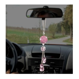 Suvnie Bling Ball and Drops Car Hanging Pendant, Crystal Auto Rearview Mirror Ornament for Women Girls, Universal Sparkly Vehicle Interior Decor Accessories (Pink Ball+Pink Teardrop)
