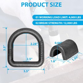 NarwooAuto 1/2" Heavy Duty Weld-On Forged D Ring with MBS:12,000 lbs, Tie Down Anchor D-Ring with Weld On Anchor Points for Trailer, Truck Cargo, ATV, UTV, RV etc (20 Pack)