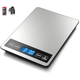 Fuzion Food Scale, 22lb/0.1oz Digital Kitchen Scale - 7 Units, Tare & PCS | Rechargeable Power, Tempered Glass & Stainless Steel - Digital Food Scale 