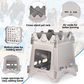 Infreecs Lightweight Portable Wood Burning Camping Stove, Foldable Wood Hobo Stove for Backpacking, Hiking, Picnic, BBQ & Survival | Compact & Windproof Design