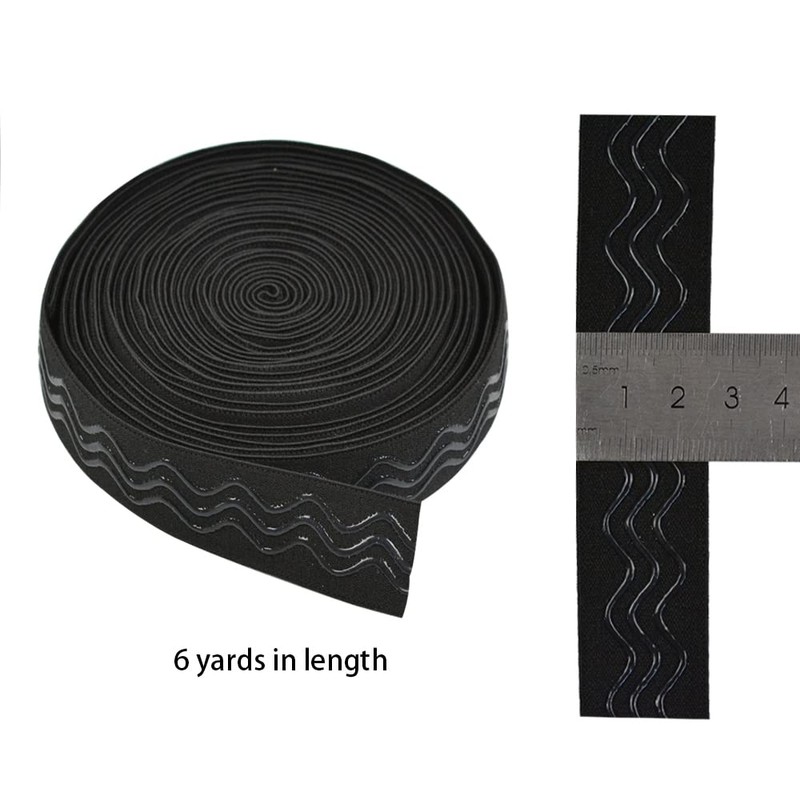YANTAISIYU Black Elastic Band, 1 Inch x 6 Yard, Wavy-Shape