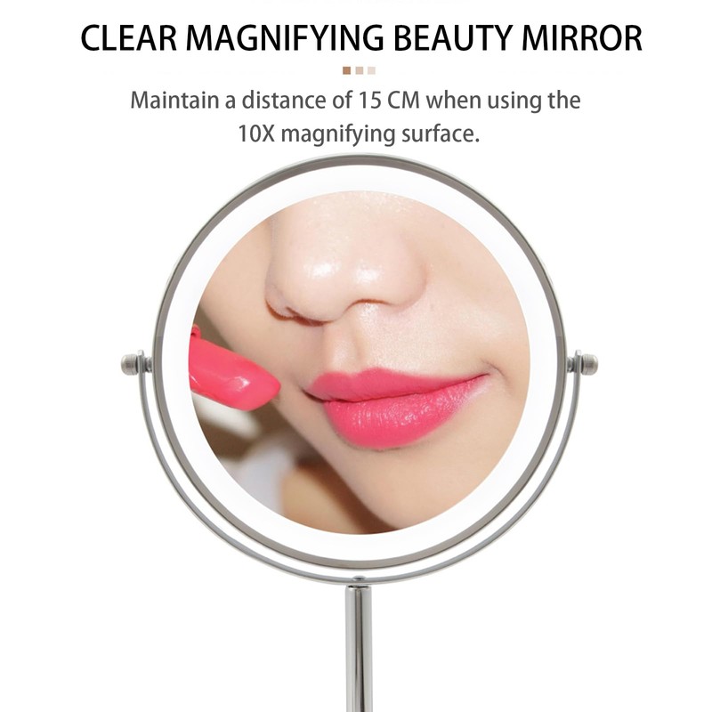 Lighted Makeup Mirror, 1x/10x HD Magnifier Dual Sided Mirror 360°