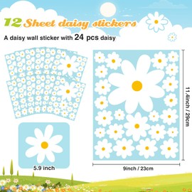 TaoBary 288 Pieces 12 Sheet Daisy Wall Decals White Flower Wall Stickers Vinyl Peel and Stick Floral Wall Decal Daisy Wall Decor for Kids Girls Nursery Playroom Bedroom Living Room Wall Decor