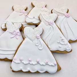 Wedding Dress Assortment Cookies- 6 Crunchy Decorated Shortbread Cookies Individually Wrapped With Bow by BakersDozenToGo (6)
