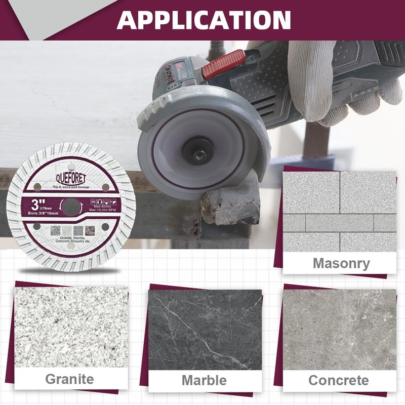 QUEFORET Diamond Cutting Discs for Concrete 75 mm 4 Pieces