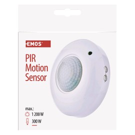 EMOS Infrared Motion Sensor Surface-Mounted for Indoor Use, 360° Working Area, 6 m Range, Sensitivity 3-2000 Lux, Adjustable Light Time, Installation Height 2.2 - 4 m, White