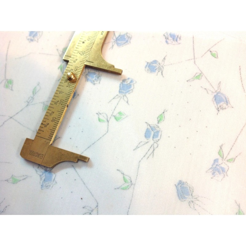 Unbranded Vintage White Sheer with Blue Rose Buds Trim 4