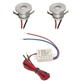 VBLED Set of 2 LED Aluminium Mini Recessed Spotlights 3 x 1 W 350 mA 80 lm Warm White 3000 K with Power Supply Not Dimmable