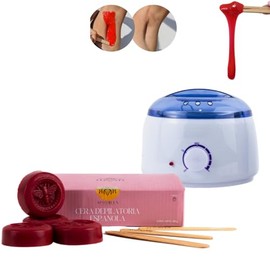 APIGREEN - CALENTADOR DE CERA ELECTRICO CON 500 GRS DE CERA ESPAÑOLA MEGAKIT, CERA DEPILATORIA BIKINI, ROSTRO,PIERNAS, PIEL SENSIBLE Y VELLO GRUESO KIT DEPILACIÓN, 3 APLICADORES
