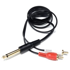 DRUT 2m 6.35mm Mono Jack Plug to 2 x RCA Phono Plugs Screened Audio Cable Adapter Gold Contacts OFC 6.5ft