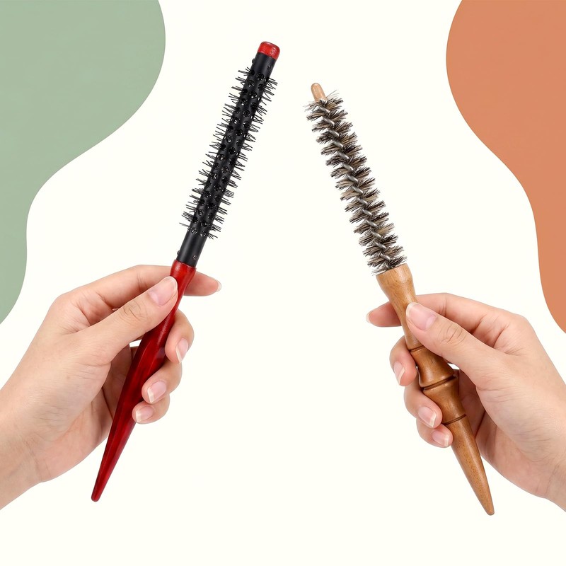 2 Pcs Small Round Brush Boar Bristle Round Brush Quiff