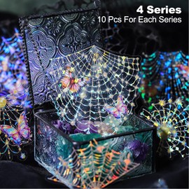 MiyouLuna 40Pcs Spider Mesh PET Stickers, Large Holographic Stickers for Scrapbooking, DIY Crafts, Journaling Supplies & Junk Journal Ephemera
