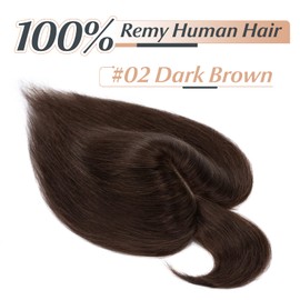 Benehair Human Hair Toppers for Women, Real Human Hair Topper with Fringe, Natural Clip in Hair Topper with Bangs, Hair Toppers for Thinning, 14 Inches Dark Brown Hair for Women #2