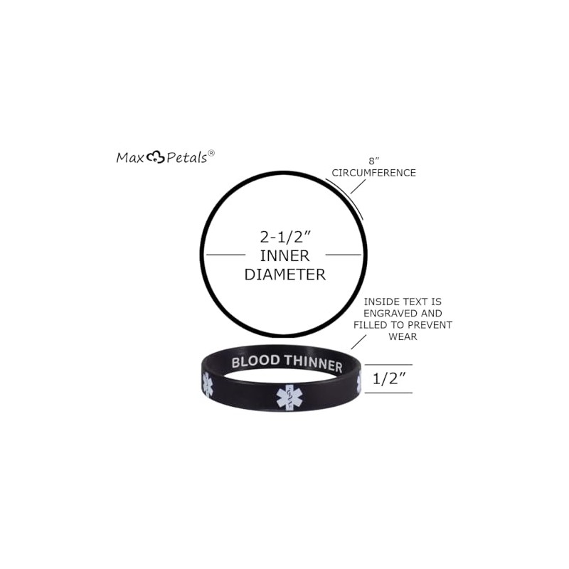 Blood THINNER Medical Alert ID Privacy Enhanced Silicone Bracelets Black
