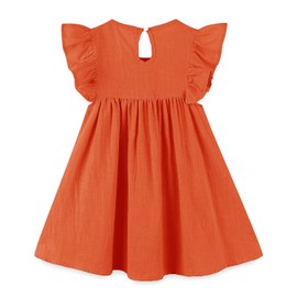 BTGIXSF Baby Girls' Summer Cotton Linen Flutter Sleeve Dress Toddler Beach Sundress 012 Orange 12 Months