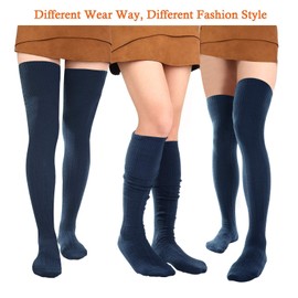 Women Thigh High Socks Extra Long Cotton Knit Warm Thick Tall Long Boot Stockings Leg Warmers (1 Navy, One Size)