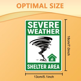WADORN 10Pcs Severe Weather Shelter Area Sign Sticker, PVC Green Waterproof Self Adhesive Vinyl Safety Sign Severe Weather Shelter Area Decal Labels for Home Company Area Outdoor, 7.1x5.1 Inch