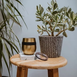 CAFE CONCETTO Reusable Coffee Cup 8oz/230ml - Premium Insulated Tumbler with Lid - Keep On-The-Go Drinks from Water to Wine Hot or Cold - Stainless Steel (Gold)