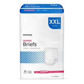 McKesson Super Briefs, [12 Count], XXL, 63-70 in. Incontinence Adult Diapers with Tabs, Moderate Absorbency, Unisex, Disposable, Elastic Leg Gathers and Contoured Fit for Men and Women