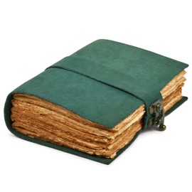 LEATHER VILLAGE Leather Bound Vintage Journal for Women & Men - Book of Shadows - Lock Closure - 200 Pages of Antique Deckle Edges Handmade Paper - Turquoise Color - 10 X 7 inches