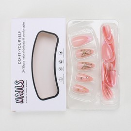 24Pcs Pink French Tip Almond Press on Nails Short Medium Fake Nails Reusable False Nails Kit 3D Bow Rhinestone Nails Cute Acrylic Nails Press ons Artificial Full Cover Stick on Nails for Women