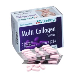 Sunberg Multi Collagen Peptides Tablets - 1000mg Hydrolyzed Collagen Type I, II, III Hyaluronic Acid Biotin for Skin Hair Nail Joints Bones Muscles Teeth - Halal Collagen Complex Supplement 60 Tabs