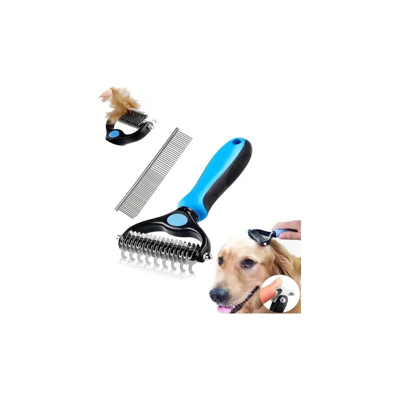 Cepillo peina deslanador para perro o gato autolimpiante color azul