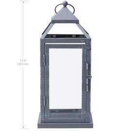 Elements Gray Metal Lanterns Set of 3-12 Inch Decorative Candle Holder Lanterns with Distressed Finish, Rustic Farmhouse Home Decor for Pillar or Tea Light Candles, Indoor Outdoor Use