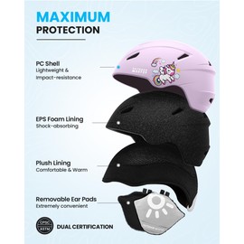 OutdoorMaster Anoa Kids Ski Helmet - Snowboard for Children - Adjustable Snow Sports Gear for Boys, Girls & Youth - Pink Unicorn, XS