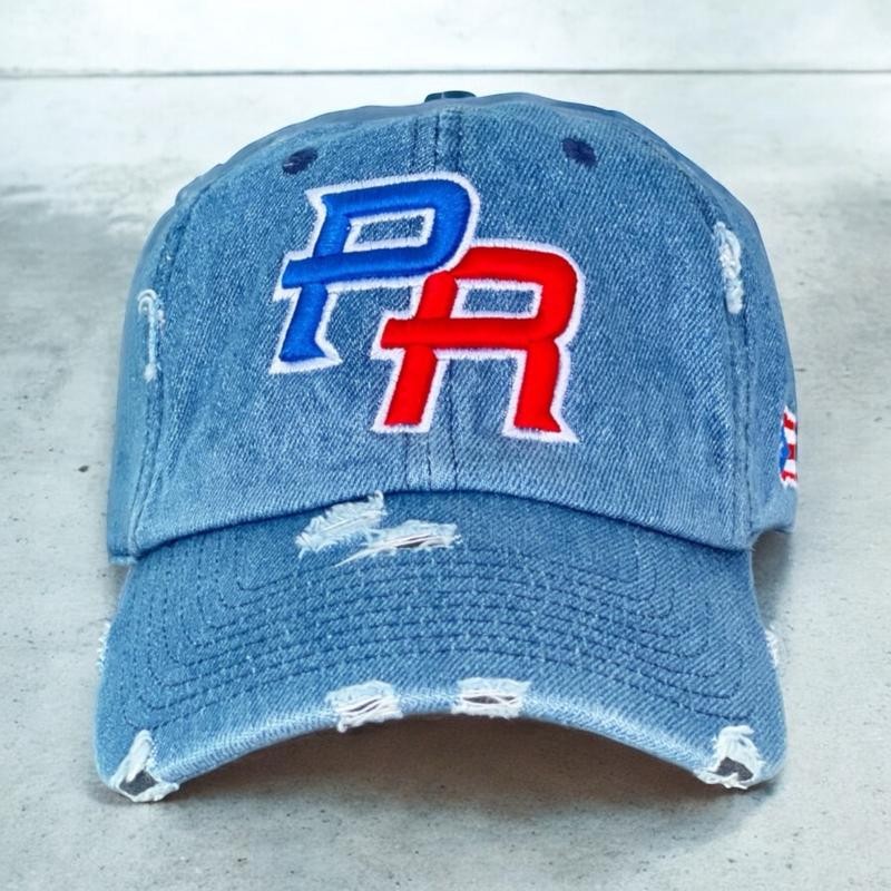 Puerto Rico Distressed Dad Hats Metal Buckle:_Light Denim Heart