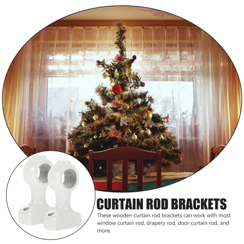 2pcs Heavy Duty Wooden Curtain Rod Brackets Wood Holders for