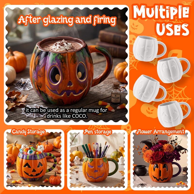4 Sets Halloween Paint Your Own Mugs with Painting Kit,