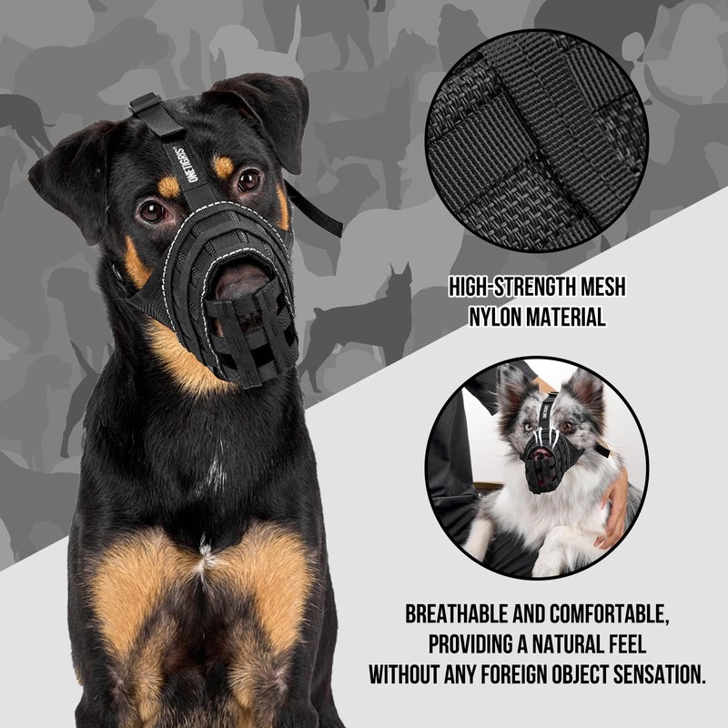 OneTigris Dog Muzzle, Military-Grade Soft Muzzles, Reflective Breathable Adjustable Dog