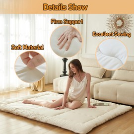 imflmats Queen Size Japanese Floor Mattress Without Washable Cover Beige Japanese Futon Floor Mattress Foldable Tatami Mattress for Dormitory Roll Up Sleeping Mats for Floor Beige A, Queen
