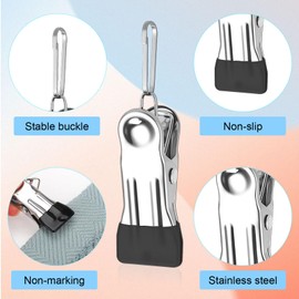 24 Pack Clothes Pegs For Washing Line, Stainless Steel Laundry Pegs Storm Pegs Black Hanging Clips with Hooks for lothes Jeans Socks Towel Photos
