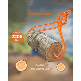 VEVOR Timber Claw Hook, 28 inch 4 Claw Log Grapple Logging Tongs, Swivel Steel Log Lifting Tongs 31" Max Opening, Eagle Claws with 2205LBS/1000kg Loading Capacity for Tractors, ATVs, Trucks, Forklifts