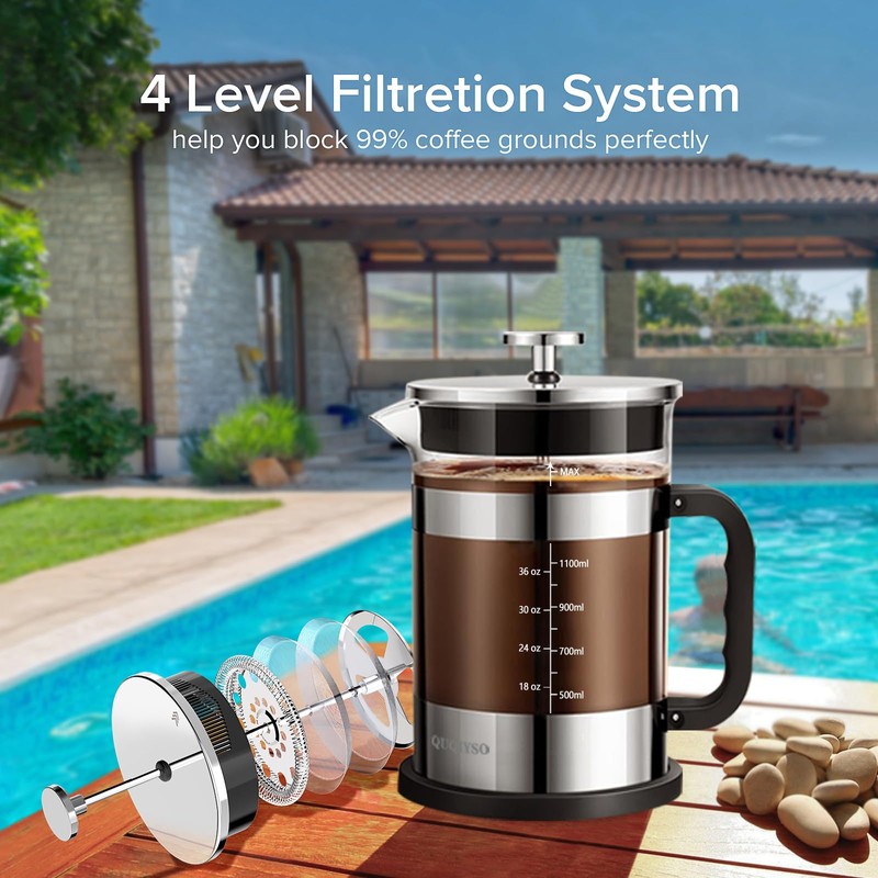 QUQIYSO French Press Coffee Maker 51oz 304 Stainless Steel French