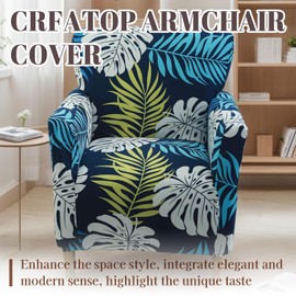 KEOYA Stretch Wingback Chair Covers Printed Wing Chair Slipcovers Wingback Armchair Slipcover Elastic Chair Slip Covers Washable Armchair Protector Cover for Living Room and Bedroom Sofa Leaf