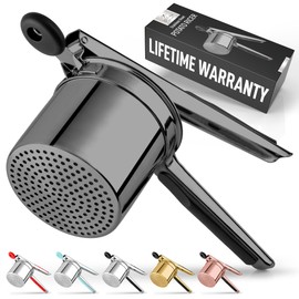 Zulay Kitchen Large 15oz Potato Ricer, Heavy Duty Stainless Steel Potato Masher and Ricer for Mashed Potatoes, Mashed Potato Masher & Potato Press Gadget for Perfect Mashed Potatoes - Metallic Black