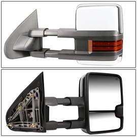 Auto Dynasty Compatible with Silverado/Sierra Powered Heated Amber Signal Chrome Towing+Round Blind Spot Mirror